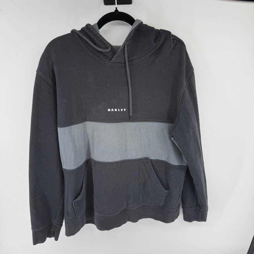 Oakley Hoodie Mens XL Black Grey Cotton Colorblock Logo Sweatshirt Streetwear